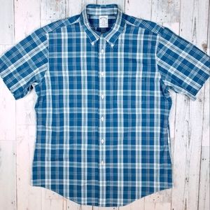 Brooks Brothers Regent Men's L Large Plaid Short Sleeve Button Down Shirt NICE!